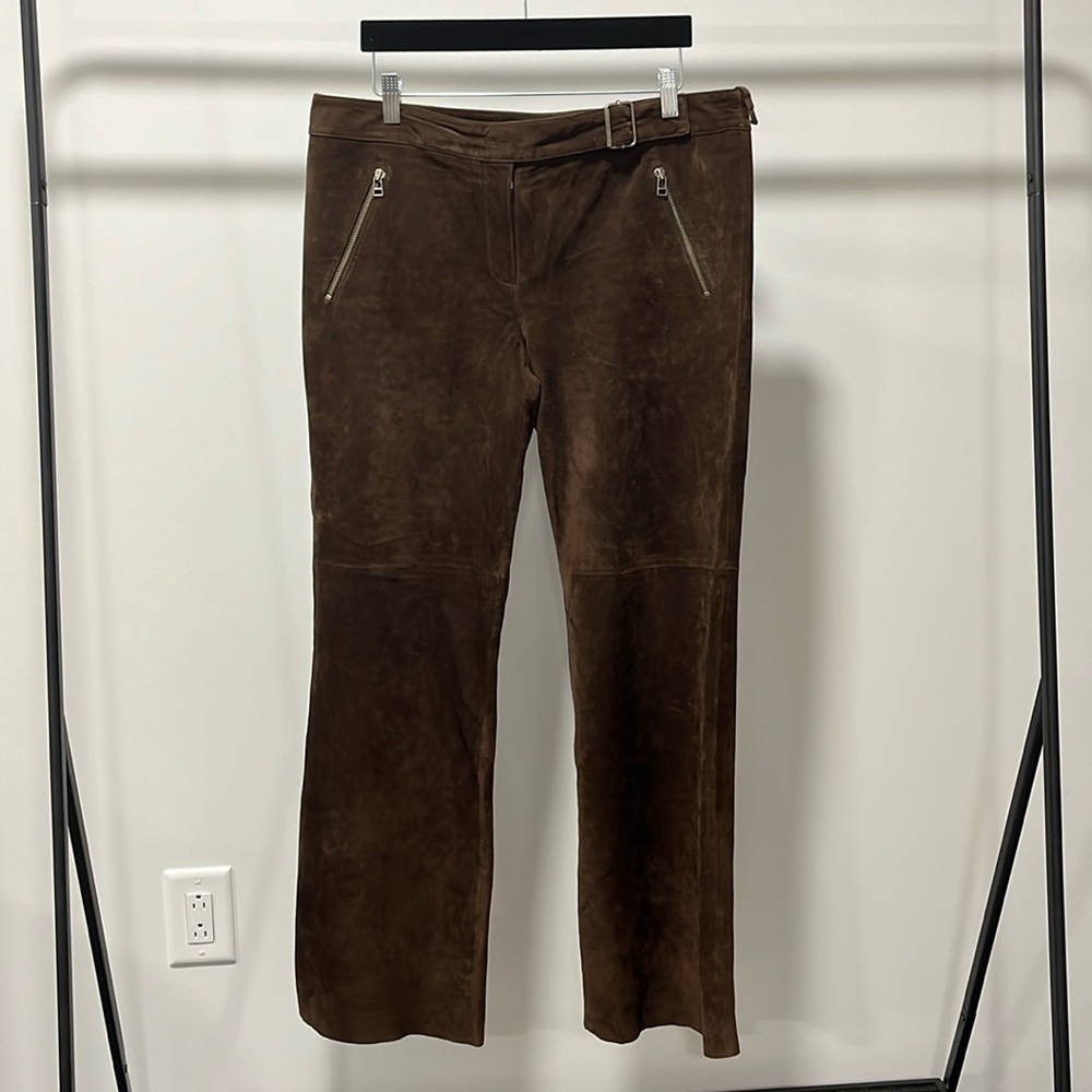 CONTEXT brown suede leather pants, size 14, great condition.